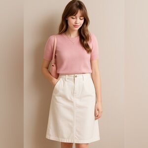 Vtg Eddie Bauer Midi‎ Skirt Size 12P Preppy Twee Soft Girl Cotton Minimalist